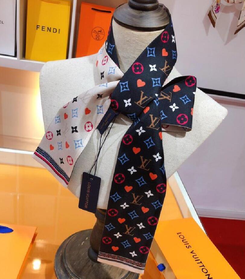 

2021 Luxury Brand Square Silk Scarf Women Plain Striped Line Shawls and Wraps Fashion Bag Scarfs Hair Tie Bandanas Hijab 120x8Cm, Blue;gray