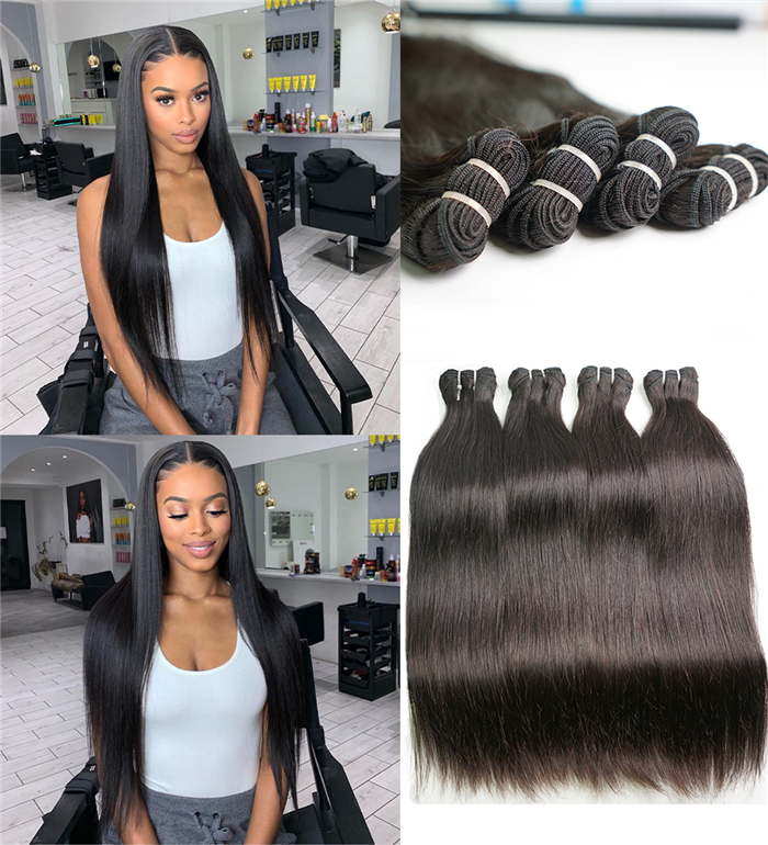 

Unprocessed Brazilian 100% Human Hair Bundle Straight 4 Pcs/Lot Hair Extensions Natural Black 8-32 inch Weave, Natural color