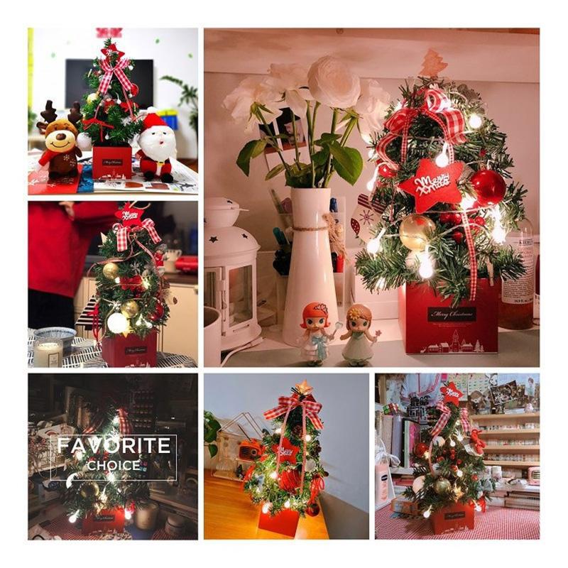 

Decorative Objects & Figurines Mini Artificial Christmas Tree With LED String Lights Ornaments Table Centerpieces DIY Decorations B99