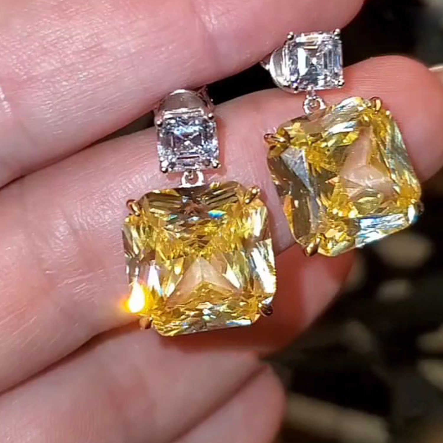 

S925 Silver Needle Fashion Colored Diamond Series Geometric Square Diamond Earrings Simple Earrings Multi-color Earrings