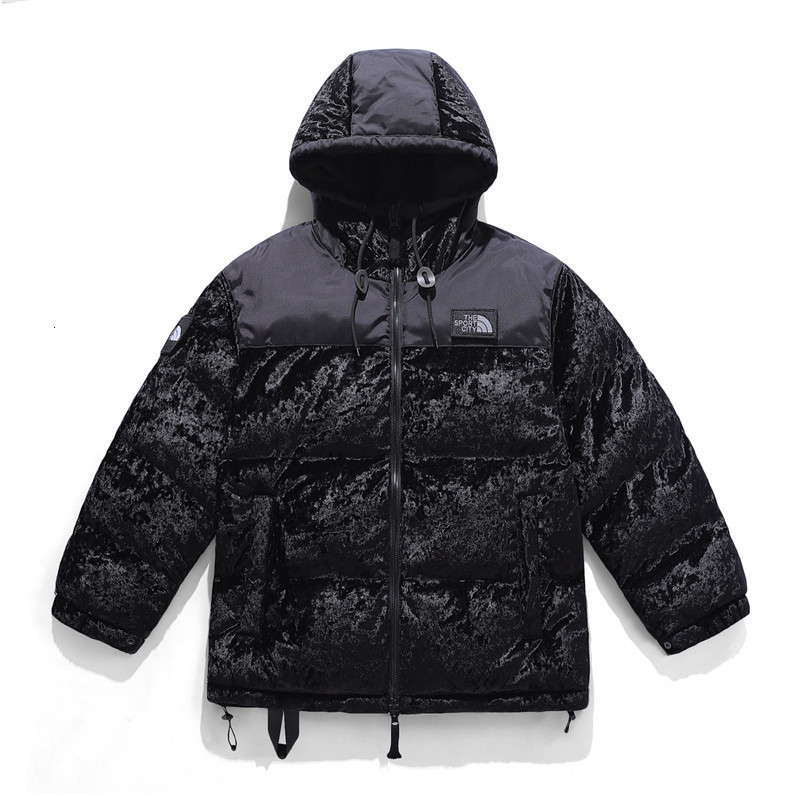 

down jacket golden velvet cotton clothes in winter men's and women's casual loose hooded trend thickened warm, Black