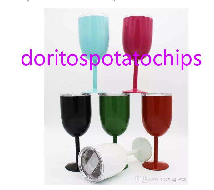 

DHL OR FEDEX 10oz goblet Wine Glass Vacuum insulation mug Double Wall Insulated Metal Goblet With Lid Red Glasses