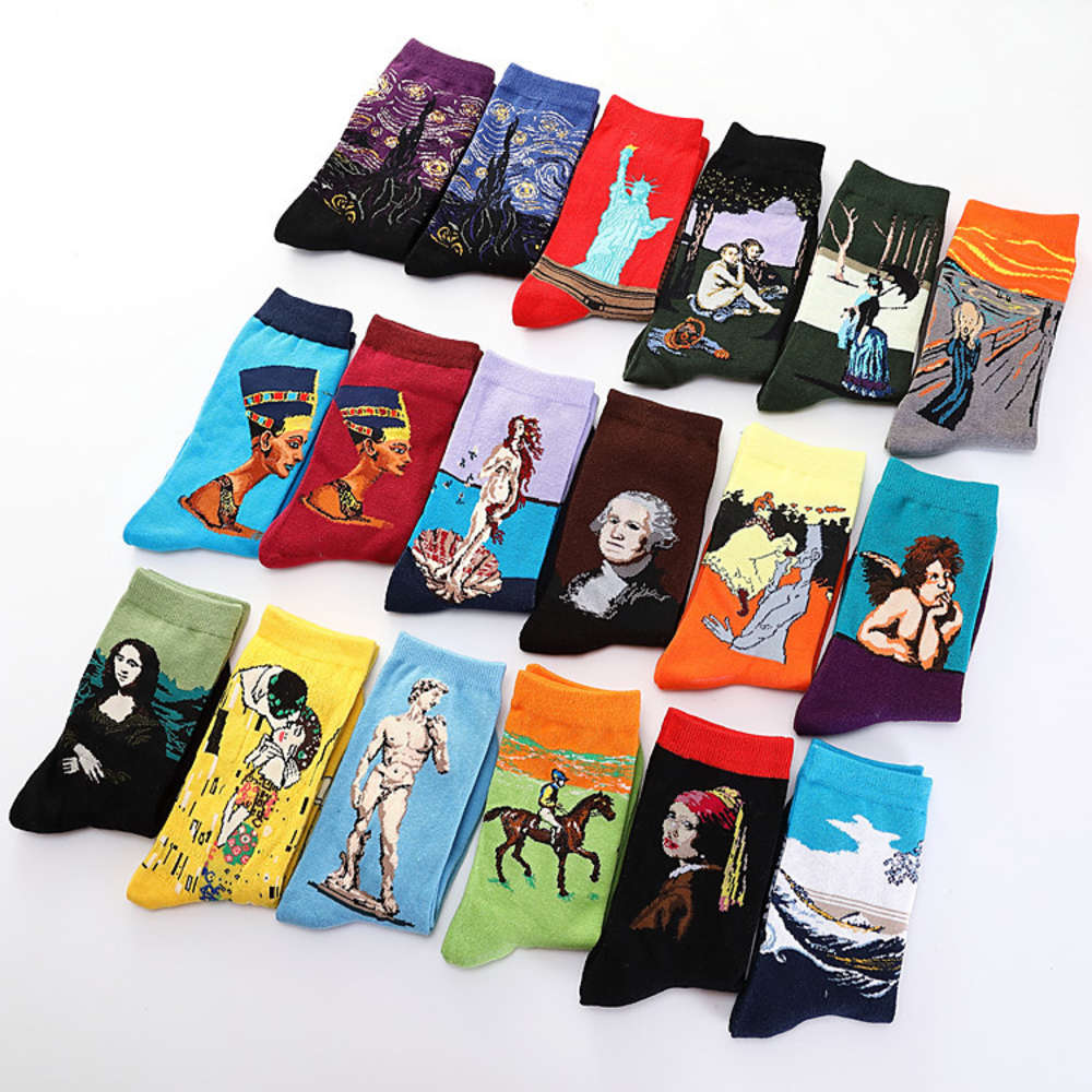 

Socks world famous painting oil Mona Lisa tide socks stockings, Black