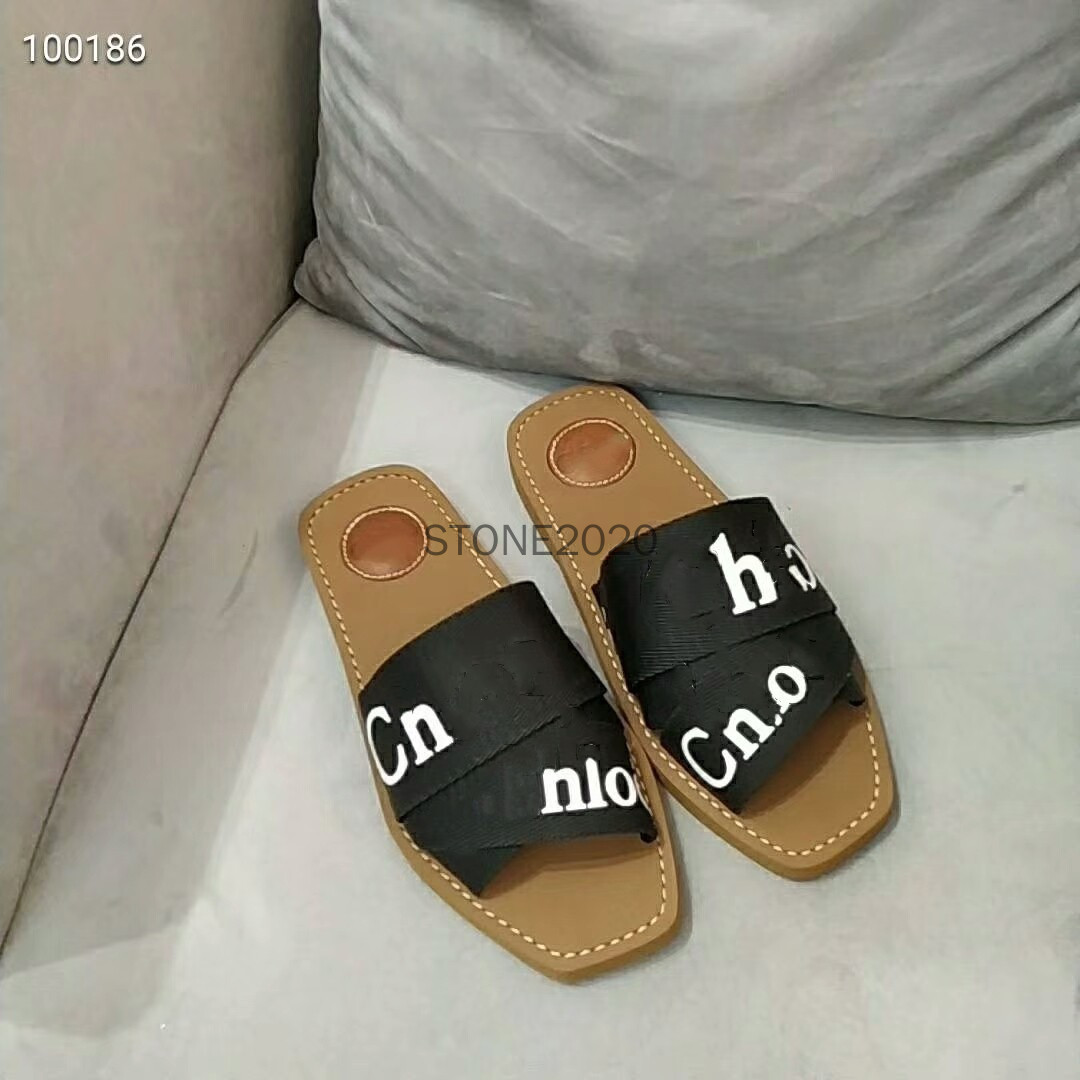 

High quality Women Deisgner Slides Flat Slipper Lady Fabric Outdoor Leather Sole Slide Sandal Shunxin2014888, Black