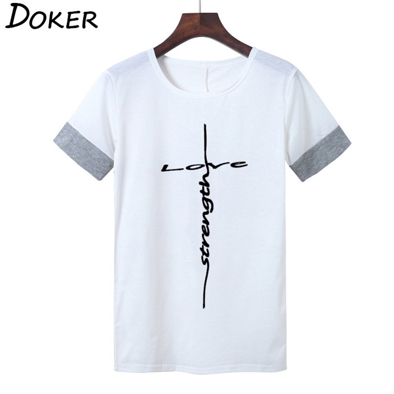 

5XL Summer Love Strength Printed T Shirt Women Patchwork Short Sleeve T-shirts Plus Size Loose Tops Kawaii Tee 210603, White