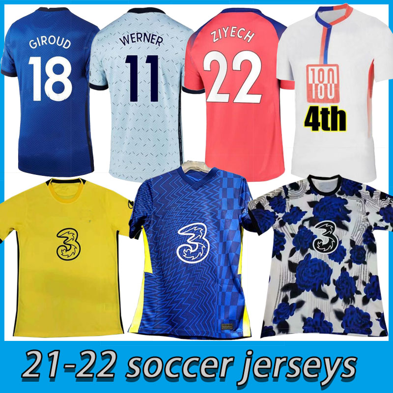 

fourth 20 21 22 home soccer jerseys WERNER HAVERTZ CHILWELL ZIYECH jersey 2021 2022 PULISIC Football Shirt KANTE MOUNT 4th Men, White
