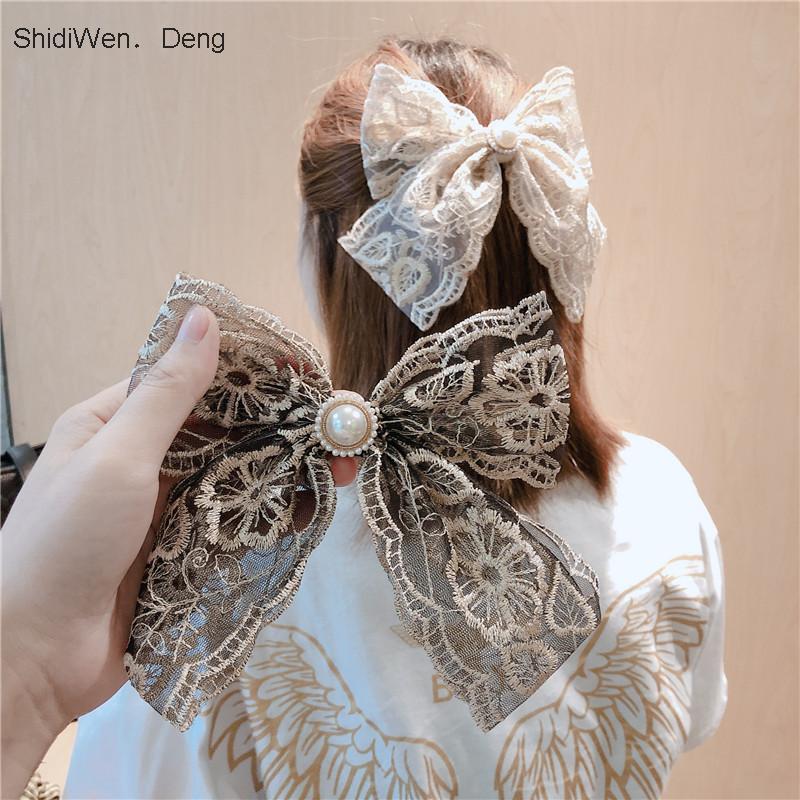

Hair Clips & Barrettes Fabric Lace Big Bow Spring Clip Pearl Bowknot Pins For Women Girls Jewelry Fashion Headwear Accessories