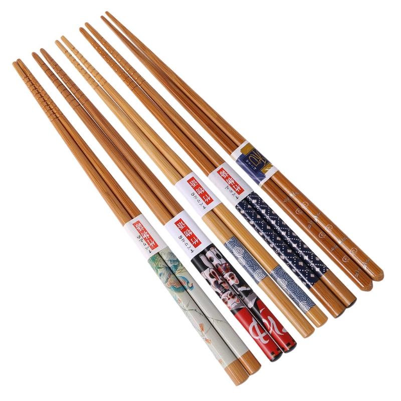 

Pairs/Set Chopsticks Natural Bamboo Wood Japanese Painting Value Dinner Reusable Tablewares