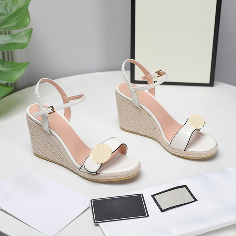 

summer heels women Sandals soft Leather Narrow Band Buckle Strap Adhesive shoes Hemp sliver Classics wedge womens shoe Sandal Slope heel big, Black