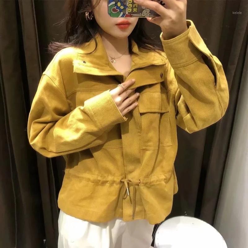 

Women's Jackets Vintage Khaki Women Autumn Jacket Tooling Tunic Brief Paragraph Dusts Coat Arrival Drawstring Solid Elegant Outerwear, Black;brown