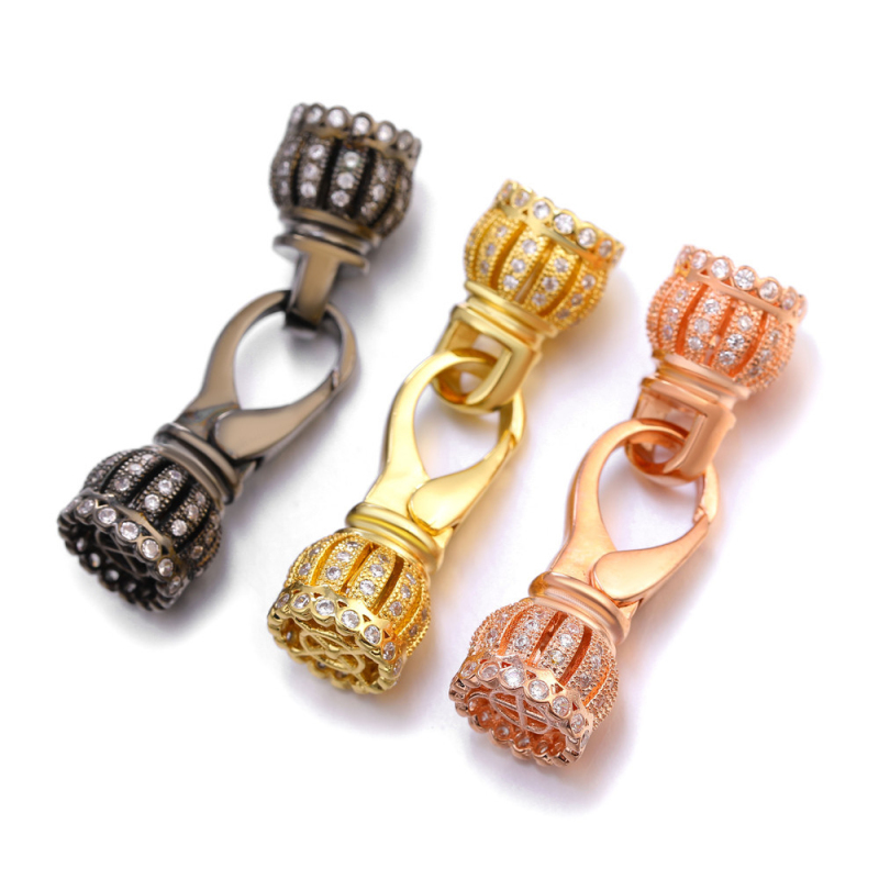 

High Quality 18K Gold Plated Micro Insert CZ Crown Clasp Charm Jewelry Connectors