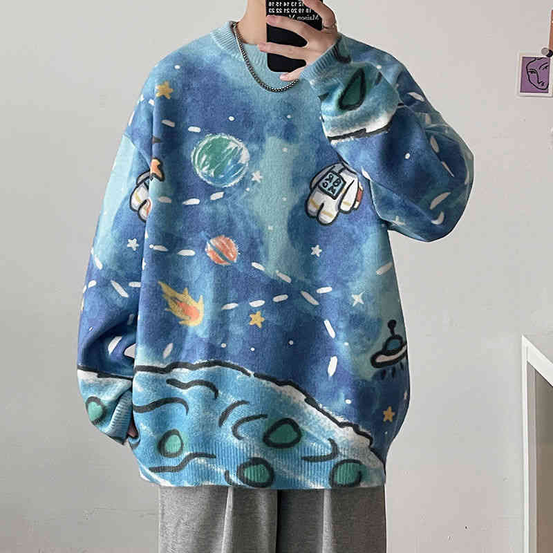 

men's sweaters tie dye men women cartoon astronaut kawaii harajuku hip hop autumn and winter couple bottom shirt dzc3, White;black