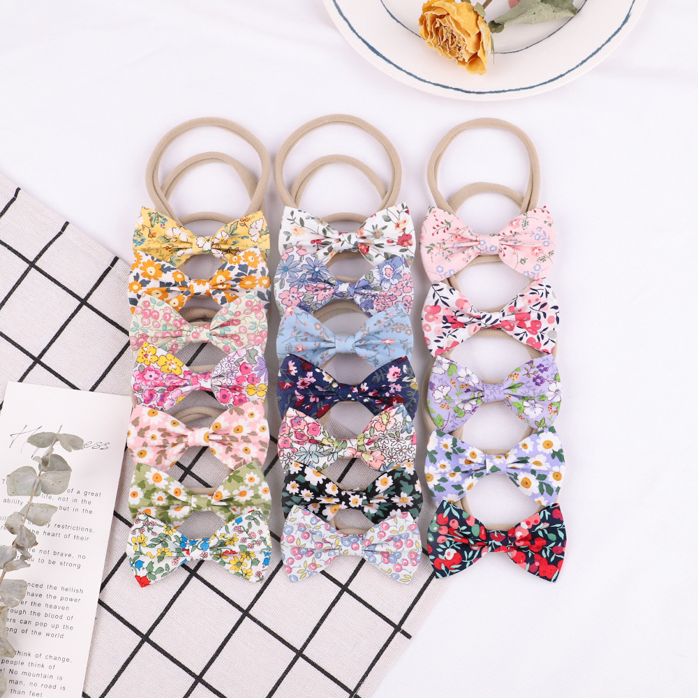 

New 2.8inch Bows Nylon Baby Headband,Floral Prints Hair Bow Nylon Turban Headband or Hair Clips for Girls Hair Accessories, Remark color