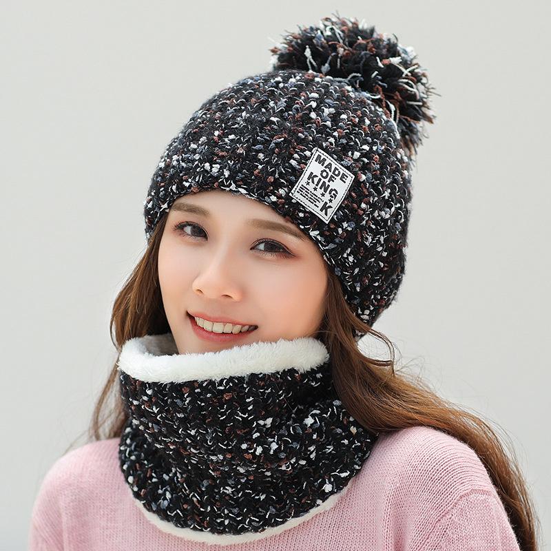 

Berets Winter Label Women's Brimless Bib Integrated Hat Literary High Top Warp Knitted Spring Letter Warm, Black