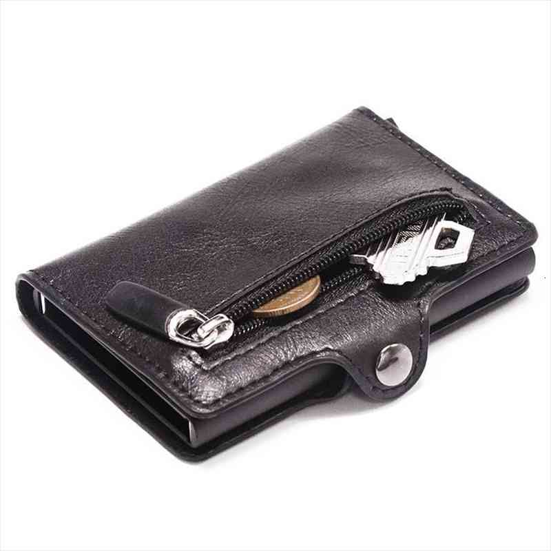 

rfid wallet men money bag mini purse male aluminium card small clutch leather thin carteras, Red;black