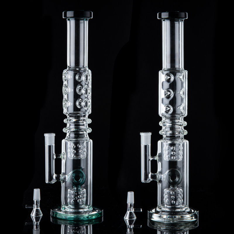 

13 Inch Big Glass Bong Straight Tube Hookah Water Pipe 14mm Female Joint Donut Perc Oil Dab Rig N Holes Percolator Ice Pinch 5mm Thick Bongs With Bowl Hookahs Pipes Rigs