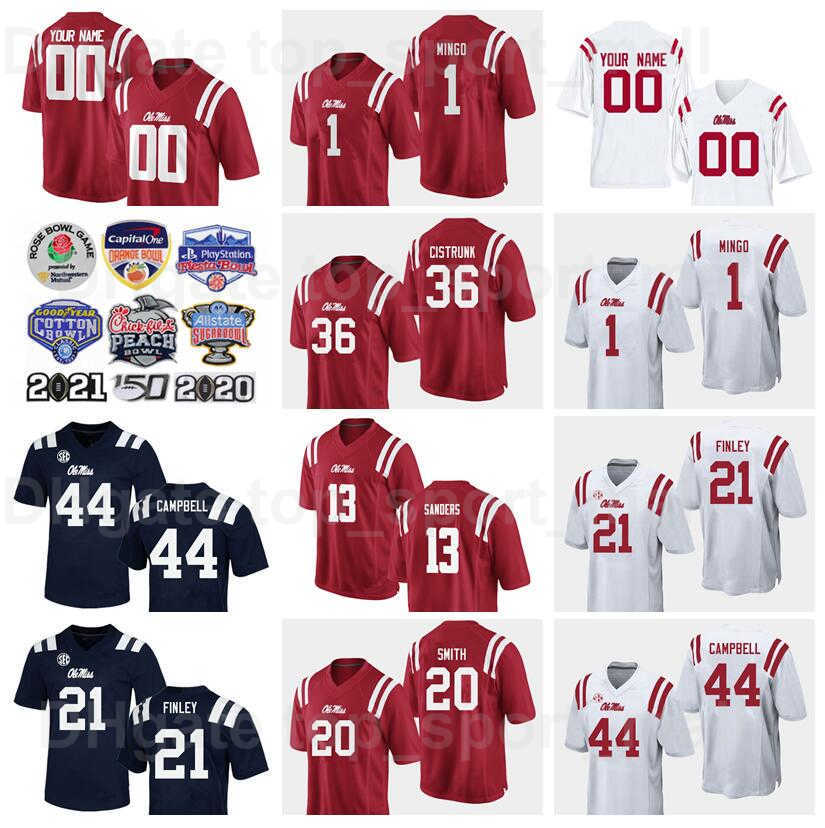 

NCAA College Ole Miss Rebels Football 9 Jerrion Ealy Jersey 13 Braylon Sanders 1 Jonathan Mingo 21 AJ Finley 20 Keidron Smith 44 Chance Campbell Navy Blue White Red