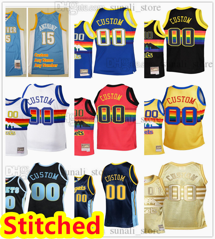 

Stitched Basketball Jerseys Alex English Allen Iverson Carmelo Anthony Dikembe Mutombo Customize Mitchell and Ness Retro Mesh Blue Black White Men Women Kids, Men blue