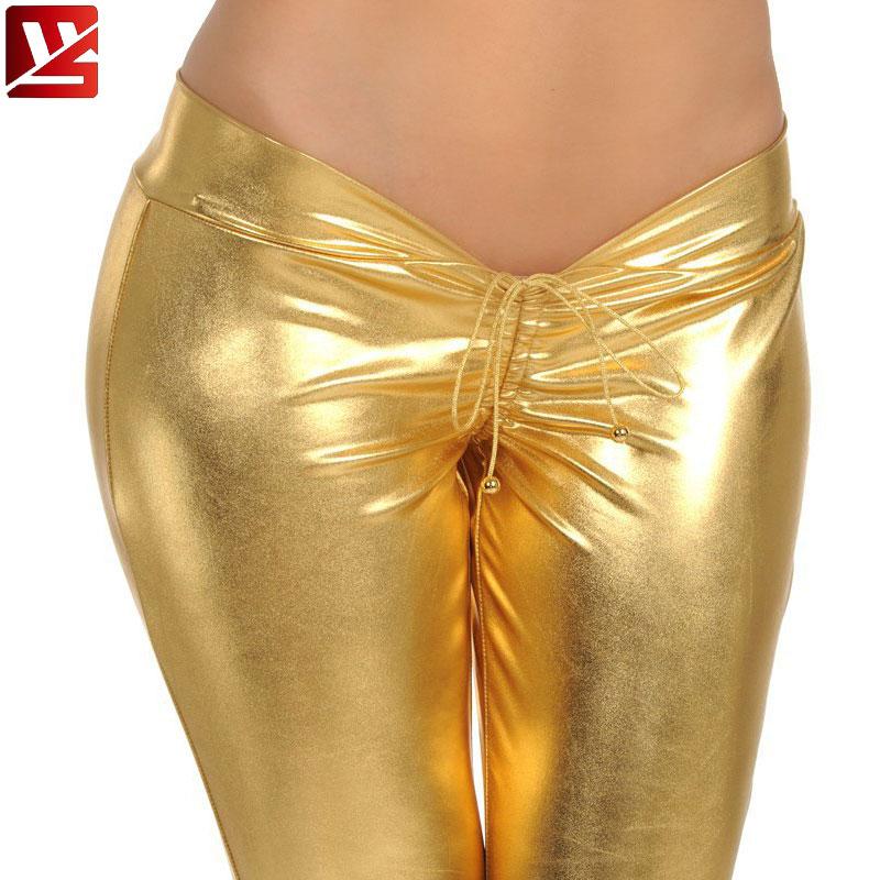 

Women' Pants & Capris MEISE Shiny PU Bandage Pencil Hip- Low Waist Leggings Moto Biker Stage Wear For Women F65, Gold