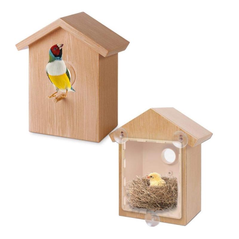 

Wooden Bird Nest Hanging House Natural Cage Resting Place With Suction Cup Outdoor Birdhouse Box Cages