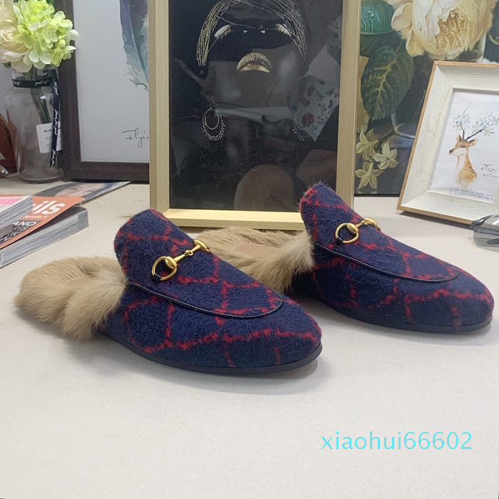 

Fur Slippers Mens womens fur slippers canvas wool slipper leather fur slipper velvet princetown loafers flats with horsebit sd6b7s0s5435-46, 11