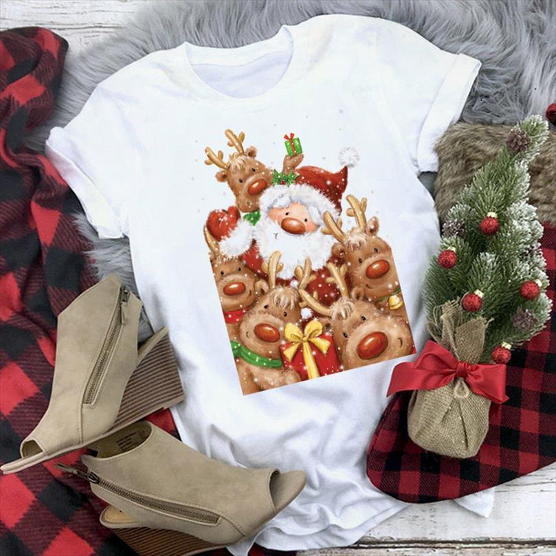 

cute reindeer and santa claus men women fashion christmas harajuku short sleeve female kawaii tee, White;black