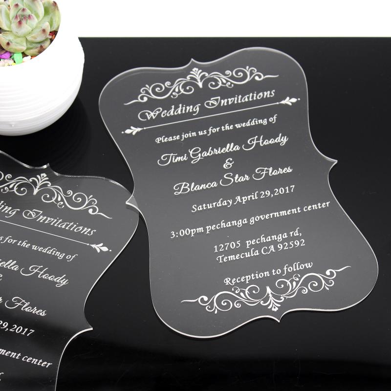 

Greeting Cards 10 Pcs Personalized Wedding Invitation Clear Acrylic Mirror Free Design & Customized Laser Engraved Calligraphy