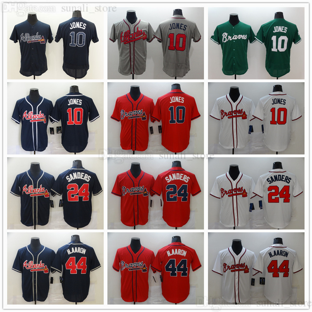 

Stitched Men Women Kids Baseball 10 Chipper Jones 44 Hank Aaron 24 Deion Sanders Jerseys Shirts Youth Lady Embroidery Navy White Grey Black, Blue;black