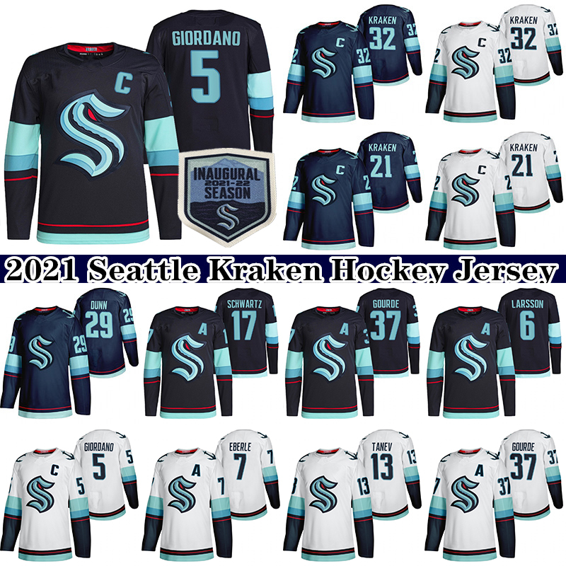 

Seattle Kraken Mens Womens Kids(Youth) Jersey 5 Mark Giordano(C) 7 Eberle 6 Adam Larsson 37 Yanni Gourde 13 Brandon Tanev 31 Philipp Grubauer Hockey Jerseys, Navy blue womens