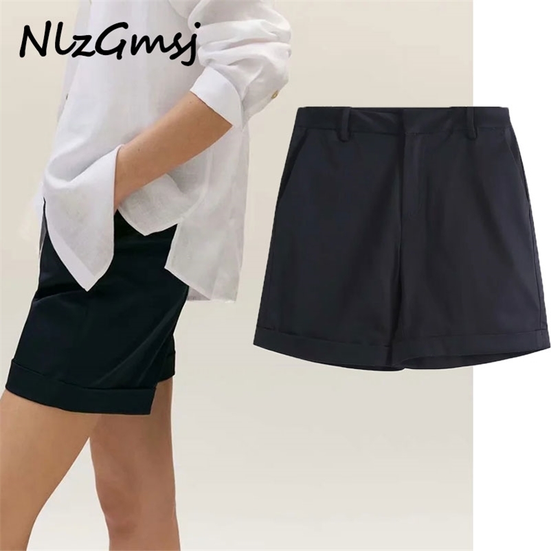 

Short Black Casual Fitted Female England Style Collect Waist Office Lady pockets Short Pants 06 210628, Photo color