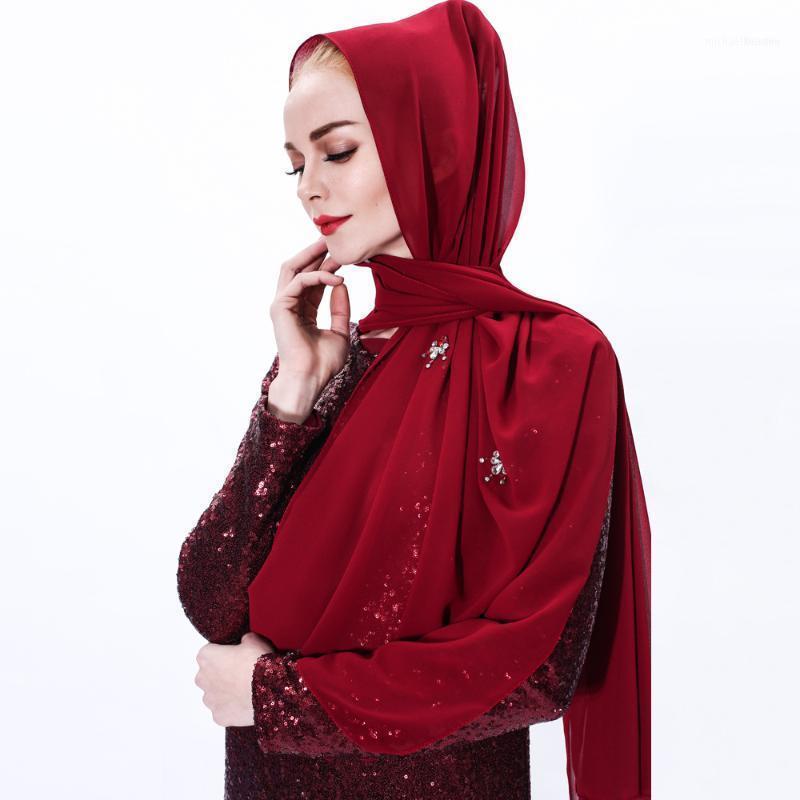 

Luxury Women Handmade Crystal Plain Bubble Chiffon Scarf Instant Hijab Muslim Islamic Foulard Shawls And Wraps Head Scarf1