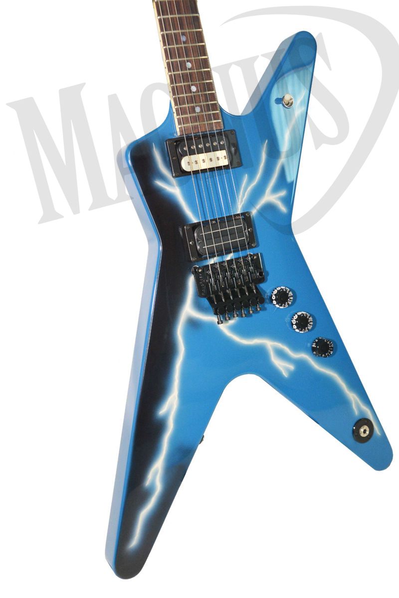 

Dimebag Darrell Dime DimeBolt 3Lightening From Hell Blue Electric Guitar Floyd Rose Tremolo Bridge & Whammy Bar, Black Hardware, Dot Inlay