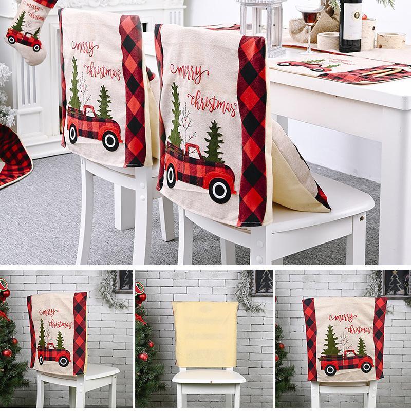 

Christmas Dining Chair Slipcovers Back Cloth Covers Tree And Car Pattern For Home Festival Decoration VJ