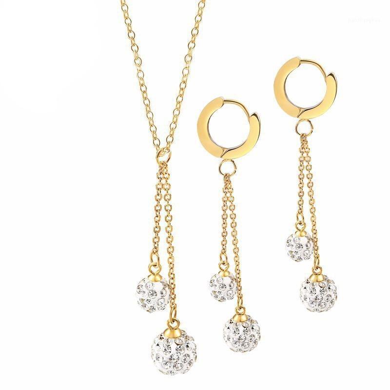 

Earrings & Necklace RIR Crystal Ball Bridal Jewelry Sets Dubai Gold Color Fashion Set Wedding, Silver