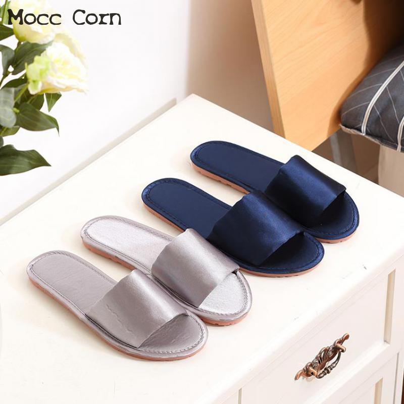 

Women Silk Slippers Anti-slip Home Indoor Summer Open Toe Flats Shoes Ladies Satins Beach Sandals Fashion Zapatos Mujer, Black