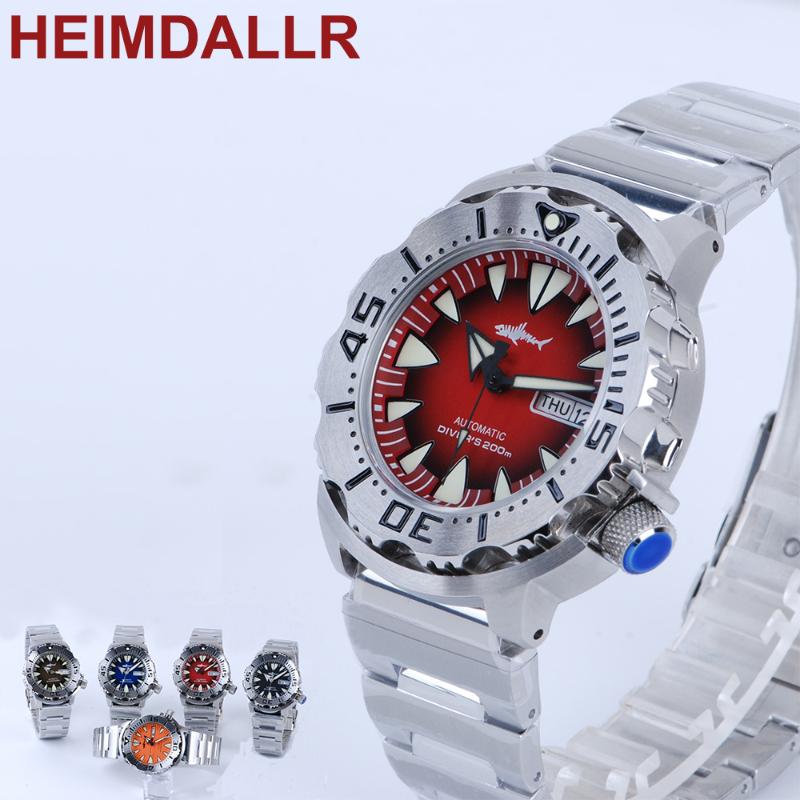 

Wristwatches Heimdallr Mechanical Watches Monster Automatic Watch Men PVD Steel Diver's 200m C3 Super Luminous NH36A Sapphire Crystal, Pvd-brown-nylon-bl