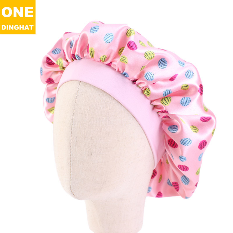 

Cute Kids Satin Bonnet Sleeping Caps New Soft Silk Wide Band Night Hats for Natural Hair Teens Toddler Child Baby Wholesale 516 Q2, Blue;gray