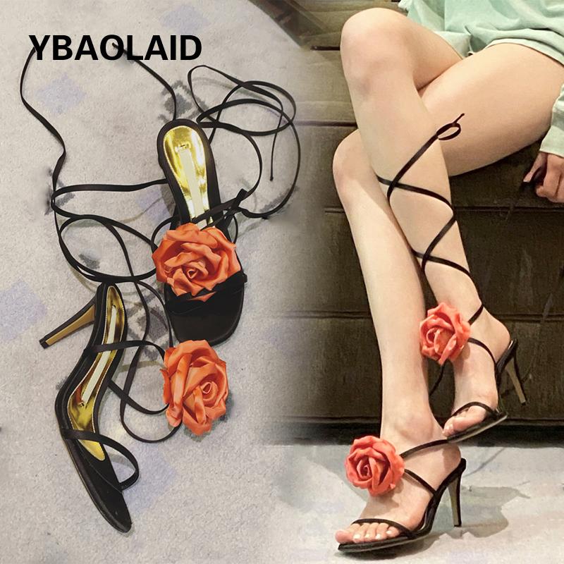 

Dress Shoes Rose Flower Word Strap Stiletto Sandals Solid Color Open Toe Cross Straps Sexy Temperament Fashion High Heels, Heel height 8cm