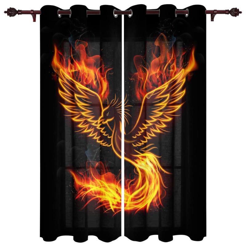 

Luxury Modern Window Curtains Phoenix Red Flame Pattern Bedroom Living Room Dining Translucent Beautiful Curtain & Drapes
