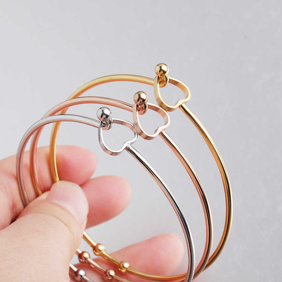 

100% Stainless Steel Wire Expandable Bracelet Base Adjustable Bangle Heart Metal Open Cuff Bangle 60mm 10pcs Q0720
