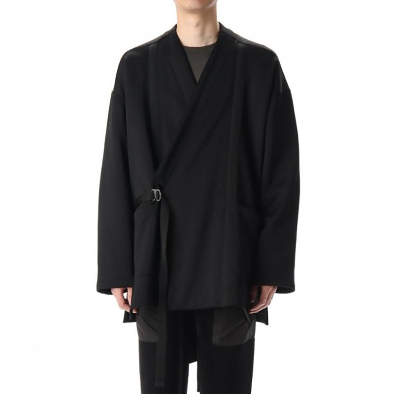 

Men' Trench Coats Windbreaker Jacket Wool Kimono Japanese V-neck Dark Black