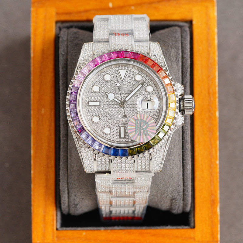 

Full Diamond Mens Watch 41mm Automatic Mechanical Watches Diamonds Bezel Sapphire Mirror Stainless Steel Case Montre De Luxe Fashion Men Business Wristwatch, Customize