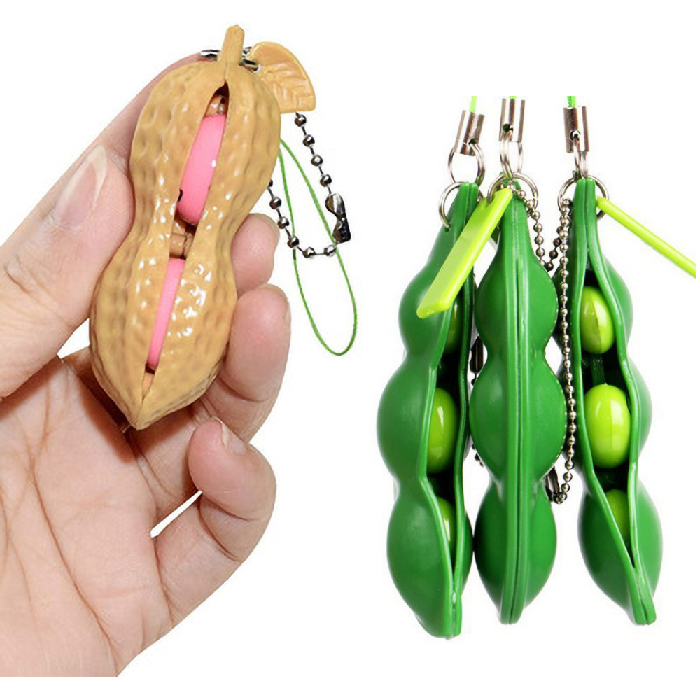 

Kawaii Squishy Toy Peas Peanuts Keyring Edamame Keychain Cute Mochi Bean Fidget Fun Key Chain Ring Party Gift Squeeze Toys