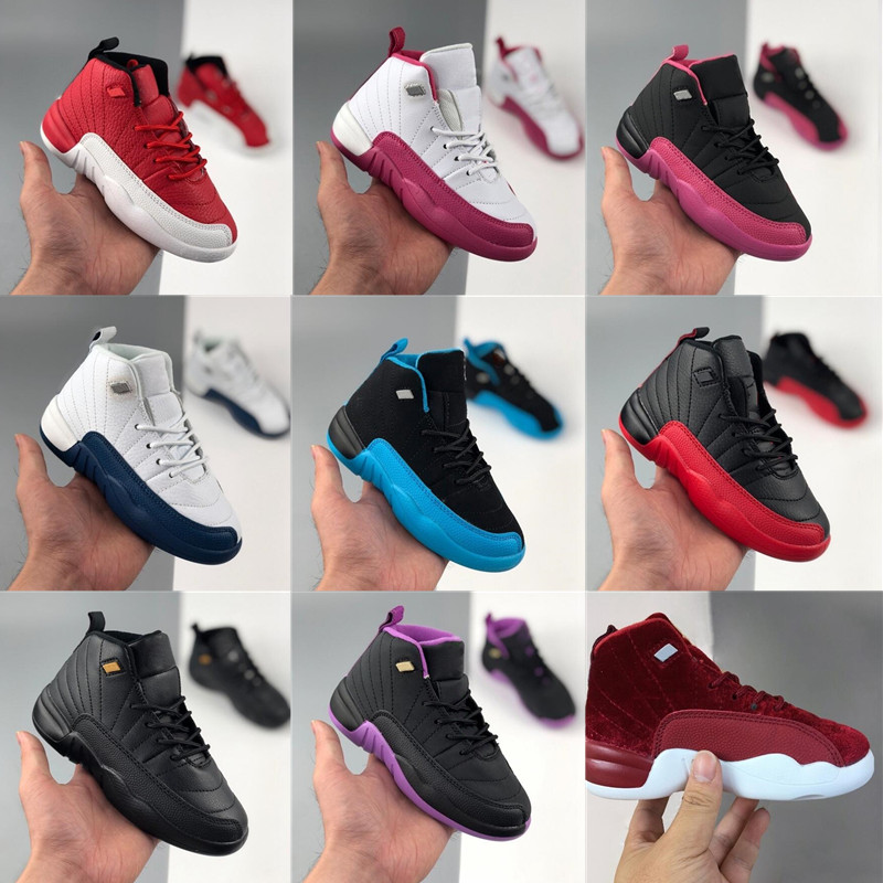 

Hot Infants Basketball Shoes Kids 12s XII Taxi Dark Grey Vivid Pink French Blue Gym Red the Master Flu Game Children Boys Girls Sneaker Size 28-35, Color 1