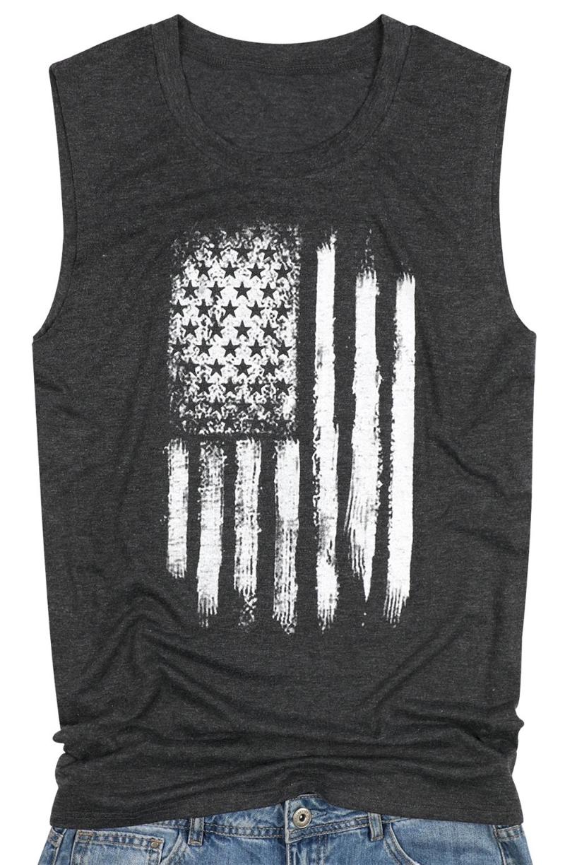 

Women' Tanks & Camis America Flag Print Tank Top Spring Summer Tops Women Sleeveless Round Neck T Shirt Ladies Vest Girls, Black