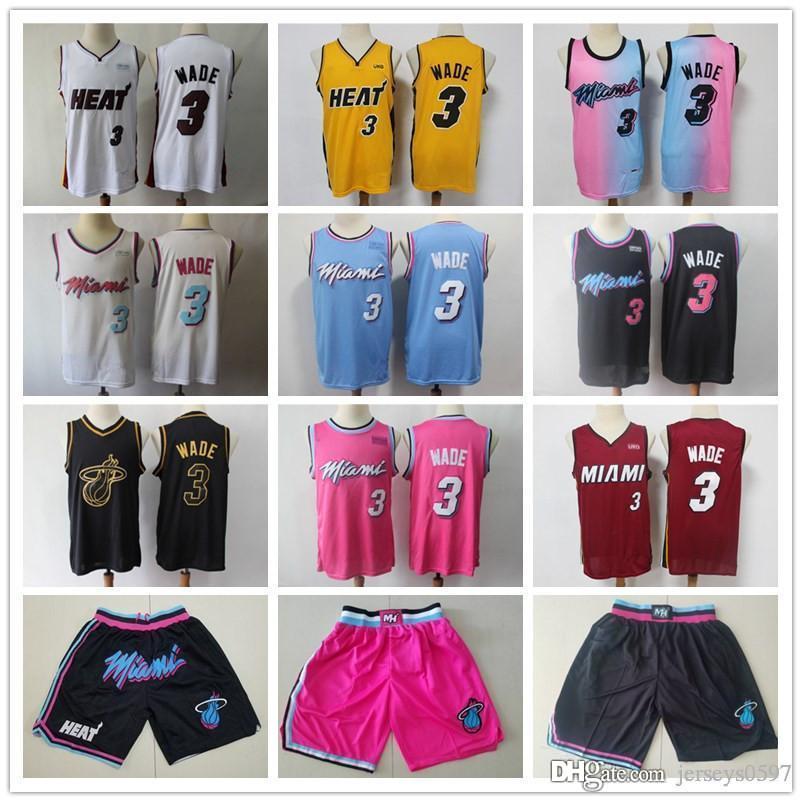 

Mens MiamiHeatCityEdition Throwback jersey Dwyane 3 Wade Basketball Shorts Basketball Jerseys pink Black Red white Black