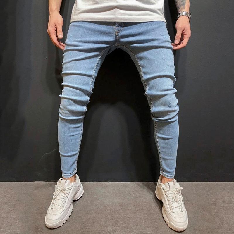 

Men' Jeans Blue Skinny Men Fashion Slim Fit Mid Waist Pencil Male Casual Cotton Denim Trousers Streetwear Pantalones De Hombre, Sky blue