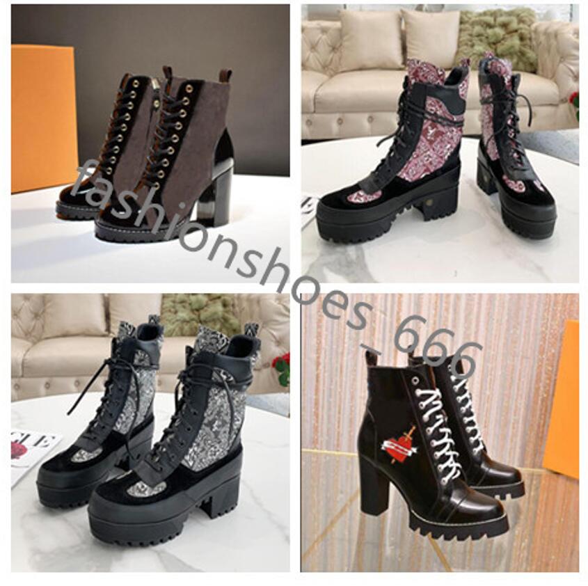 

[With Box] Luxury Womens Designer Boots Ankle Martin boot Platform Shoes Winter Leather Lace-up size 35-42 11 color