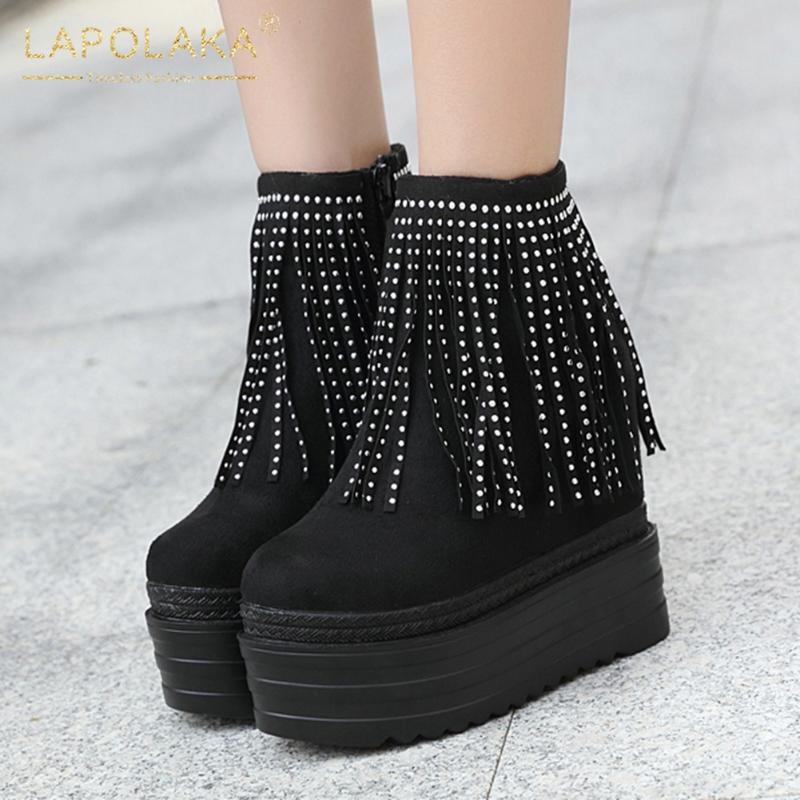 

Boots Lapolaka 2021 Arrivals Design Platform INS Shoes Ladies Booties Punk High Paltform Cyrstal Zip Ankle Woman, Black