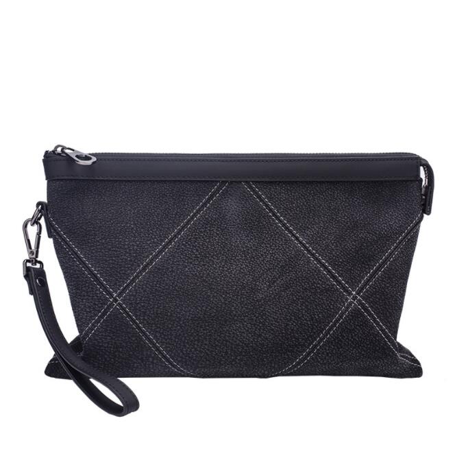 

Factory wholesale men wallet original ecological double-sided cowhide mens hand grip wear resistant grid leather casual wallets fashion menes handbags, Trumpet lattice